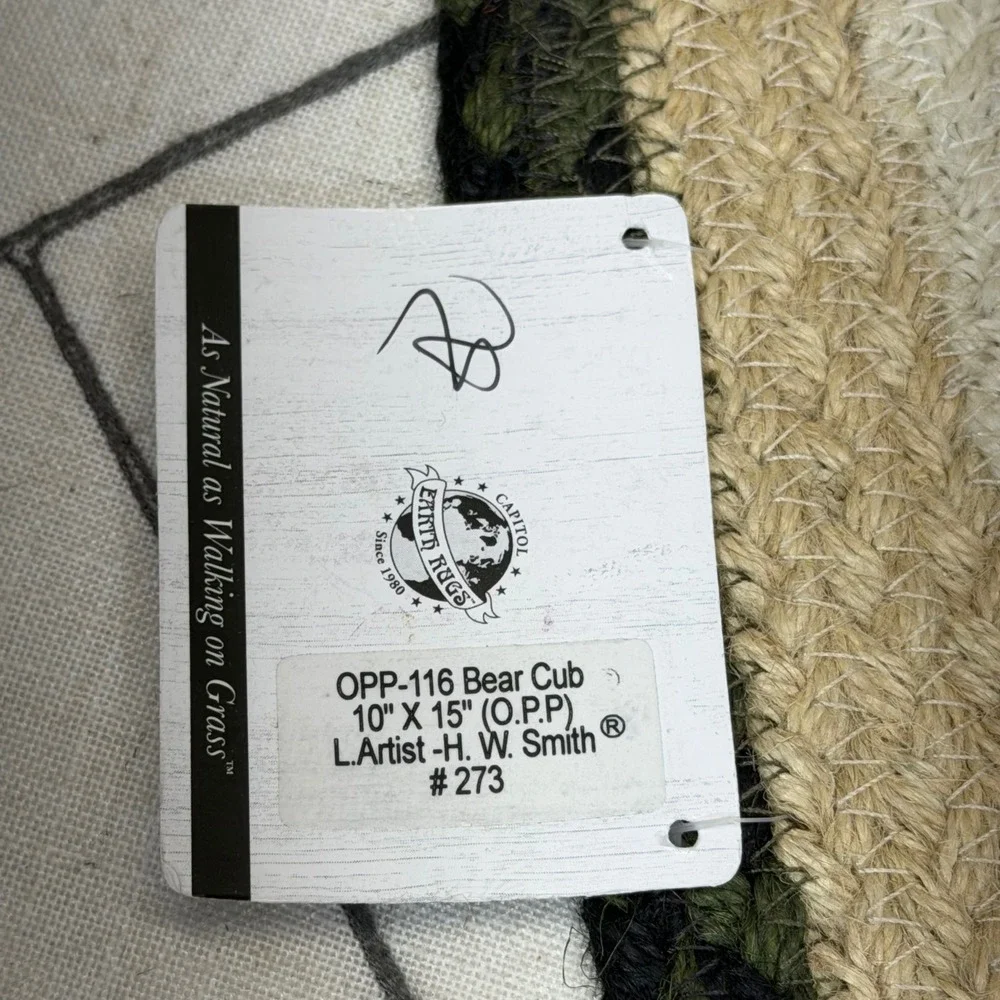 Earth Rugs Bear Cub Jute Rug 10x15 Tan Green Braided Oval Placemat OPP-116